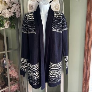 Women’s STACCATO Aztec Open Cardigan Sweater Navy & White Size M